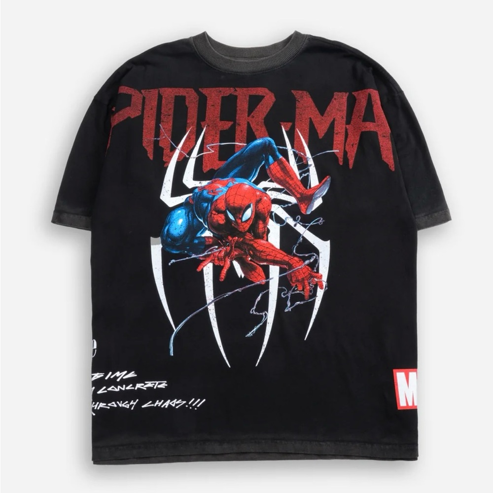 CIVIL REGIME X SPIDERMAN WEBS 199X OVERSIZED TEE IN VINTAGE BLACK - SIZE LARGE